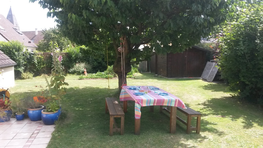 Repas sous le cerisier lorsqu'il fait très chaud