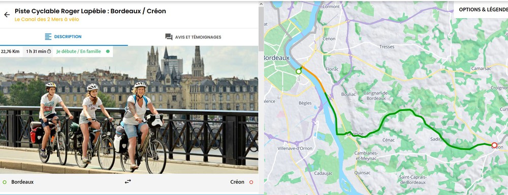 Piste cyclable pour rejoindre Bordeaux en 22km (env 1h30/2h selon le rythme)