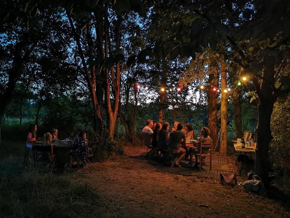 Soirée entre amis dans le jardin